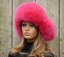 Hot Pink Fox Fur Trapper Hat, Winter Fluffy Earflaps Hat, Pink Ushanka, Women's Pink Bomber Hat, Gifts for Daughter, Fashion Winter Fur Hat
