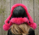 Hot Pink Fox Fur Trapper Hat, Winter Fluffy Earflaps Hat, Pink Ushanka, Women's Pink Bomber Hat, Gifts for Daughter, Valentine's Day Gift