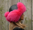 Hot Pink Fox Fur Trapper Hat, Winter Fluffy Earflaps Hat, Pink Ushanka, Women's Pink Bomber Hat, Gifts for Daughter, Fashion Winter Fur Hat
