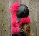 Hot Pink Fox Fur Trapper Hat, Winter Fluffy Earflaps Hat, Pink Ushanka, Women's Pink Bomber Hat, Gifts for Daughter, Fashion Winter Fur Hat