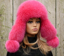 Hot Pink Fox Fur Trapper Hat, Winter Fluffy Earflaps Hat, Pink Ushanka, Women's Pink Bomber Hat, Gifts for Daughter, Fashion Winter Fur Hat