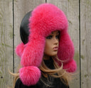 Hot Pink Fox Fur Trapper Hat, Winter Fluffy Earflaps Hat, Pink Ushanka, Women's Pink Bomber Hat, Gifts for Daughter, Fashion Winter Fur Hat