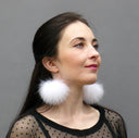 Fluffy earrings for women, Dangle pompom earrings, White earrings for bride, Real fur puff ball earrings, Bridesmaid jewelry, Gift for Mom