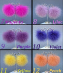 Hot Pink Fluffy Earrings Doll Inspired, Pompom Earrings, Cute Dangle Ball Earrings Women, Puff Jewelry, Real Fur Pom, Bridesmaid Earrings