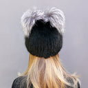 Mink Fur Beanie Hat with Ears, Black Fluffy Hat with Pompoms, Womens Furry Winter Hat, Cute Knitted Fur Hat with Pompom, Teen Girl Headwear