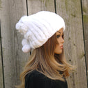 Fur Convertible Ponytail Hat Women, Real Fur Beanie Hat and Scarf, Ladies Winter Hat Fingerless & Mittens Set, Rabbit Fur Snood Neckwarmer