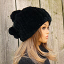 Fur Convertible Ponytail Hat Women, Real Fur Beanie Hat and Scarf, Ladies Winter Hat Fingerless & Mittens Set, Rabbit Fur Snood Neckwarmer