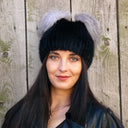 Mink Fur Beanie Hat with Ears, Black Fluffy Hat with Pompoms, Black Winter Hat for Women, Cute Hat, Knitted Fur with Pompom, Teen Girl Hat