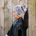 Fur Convertible Ponytail Hat Women, Real Fur Beanie Hat, Ladies Winter Hat and Fingerless Mittens Se, Fur Scarf, Rabbit Fur Snood Neckwarmer