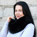 Black Fox Fur Collar, Furry Real Detachable Collar, Warm Neck Warmer, Black Fuzzy Scarf, Stylish Fur Collar For Wife, Wife Birthday Gift