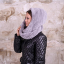 Hooded Fur Scarf for Women, Warm Scarf, Fur Collar, Knit Fur Scarf, Rabbit Fur Scarf, Winter Accessory, Gift For Daughter, Detachable Collar