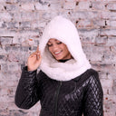 White Fur Hooded Scarf, Real Rex Rabbit Fur Hood Scarf, Luxury Neck and Head Warmer, Winter Accessories, Real Fur Collar, Infinity Wrap