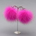 Hot Pink Fluffy Earrings Doll Inspired, Pompom Earrings, Cute Dangle Ball Earrings Women, Puff Jewelry, Real Fur Pom, Bridesmaid Earrings
