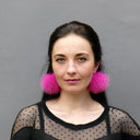 Hot Pink Fluffy Earrings Doll Inspired, Pompom Earrings, Cute Dangle Ball Earrings Women, Boho Puff Jewelry, Real Fur Pom, Gift for Daughter
