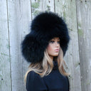 Black Raccoon Trapper Hat Women, Fluffy Aviator Hat, Fur Bomber Hat, Oversized Ukrainian Hat, Leather Ushanka, Furry Hat With Ear Flaps