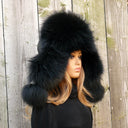 Black Raccoon Trapper Hat Women, Fluffy Aviator Hat, Fur Bomber Hat, Oversized Ukrainian Hat, Leather Ushanka, Furry Hat With Ear Flaps