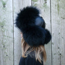 Black Raccoon Trapper Hat Women, Fluffy Aviator Hat, Fur Bomber Hat, Oversized Ukrainian Hat, Leather Ushanka, Furry Hat With Ear Flaps