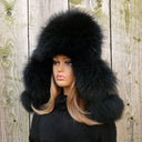Black Raccoon Trapper Hat Women, Fluffy Aviator Hat, Fur Bomber Hat, Oversized Ukrainian Hat, Leather Ushanka, Furry Hat With Ear Flaps