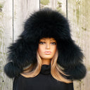 Black Raccoon Trapper Hat Women, Fluffy Aviator Hat, Fur Bomber Hat, Oversized Ukrainian Fur Hat, Leather Ushanka, Winter Hat With Ear Flaps
