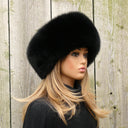 Black Fur Hat Women, Mongolian Fur Hat, Warm Fox Fur Hat, Real Fur Hat Flat Top, Winter Fluffy Hat, Furry Headwarmer, Fuzzy Hat for Her