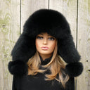 Real fur trapper hat, Black fox fur hat woman, Aviator fur hat, Fluffy head warmer, Winter headwear, Leather ushanka, Fur hat with ear flaps