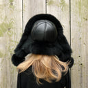 Real fur trapper hat, Black fox fur hat woman, Aviator fur hat, Fluffy head warmer, Winter headwear, Leather ushanka, Fur hat with ear flaps