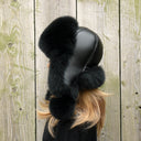 Real fur trapper hat, Black fox fur hat woman, Aviator fur hat, Fluffy head warmer, Winter headwear, Leather ushanka, Fur hat with ear flaps