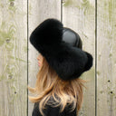 Real fur trapper hat, Black fox fur hat woman, Aviator fur hat, Fluffy head warmer, Winter headwear, Leather ushanka, Fur hat with ear flaps