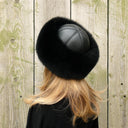 Black Fur Hat Women, Mongolian Fur Hat, Warm Fox Fur Hat, Real Fur Hat Flat Top, Winter Fluffy Hat, Furry Headwarmer, Fuzzy Hat for Her