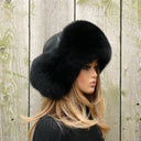 Real fur trapper hat, Black fox fur hat woman, Aviator fur hat, Fluffy head warmer, Winter headwear, Leather ushanka, Fur hat with ear flaps