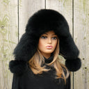 Real fur trapper hat, Black fox fur hat woman, Aviator fur hat, Fluffy head warmer, Winter headwear, Leather ushanka, Fur hat with ear flaps
