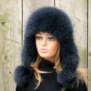 Real Fur Bomber Hat for Women, Ladies Fur Trapper Hat, Gray Fox Fur Aviator Hat, Fur Hat Ear Flaps, Warm Fluffy Hat, Winter Headwear For Her
