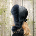 Real Fur Bomber Hat for Women, Ladies Fur Trapper Hat, Gray Fox Fur Aviator Hat, Fur Hat Ear Flaps, Warm Fluffy Hat, Winter Headwear For Her