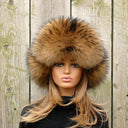 Oversized Ushanka For Woman, Real Raccoon Fur Trapper Hat Women, Fluffy Aviator Hat, Fur Bomber Hat, Leather Warm Hat, Cold Weather Hat