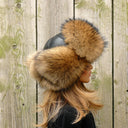 Oversized Ushanka For Woman, Real Raccoon Fur Trapper Hat Women, Fluffy Aviator Hat, Fur Bomber Hat, Leather Warm Hat, Cold Weather Hat