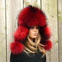 Real fur hat oversized, Raccoon fur hat women, Fur trapper hat, Red fluffy hat, Fur aviator hat, Fur ear flap hat, Leather ushanka for mom