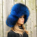Real Raccoon Blue Fur Hat, Fluffy Trapper Style, Handmade Winter Headwear, Big Pom Poms, Thick Soft Fur, Bold Ushanka for Women, Warm Full F