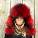 Fluffy Fur Trapper Hat for Women, Raccoon Fur Ear Flap Hat, Oversized Red Winter Bomber Hat, Fuzzy Head Warmer, Aviator Hat, Gift For Wife