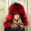 Fluffy Fur Trapper Hat for Women, Raccoon Fur Ear Flap Hat, Oversized Red Winter Bomber Hat, Fuzzy Head Warmer, Aviator Hat, Gift For Wife