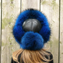 Real Raccoon Blue Fur Hat, Fluffy Trapper Style, Handmade Winter Headwear, Big Pom Poms, Thick Soft Fur, Bold Ushanka for Women, Warm Full F