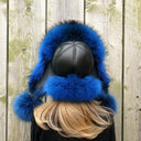 Real Raccoon Blue Fur Hat, Fluffy Trapper Style, Handmade Winter Headwear, Big Pom Poms, Thick Soft Fur, Bold Ushanka for Women, Warm Full F