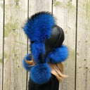 Real Raccoon Blue Fur Hat, Fluffy Trapper Style, Handmade Winter Headwear, Big Pom Poms, Thick Soft Fur, Bold Ushanka for Women, Warm Full F