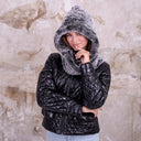 Knitted Fur Hood for Her, Silver Rex Rabbit Hooded Scarf, Hood and Fingerless Mittens Set, Fur Neck Warmer, Convertible Fur Scarf, Mom Gift