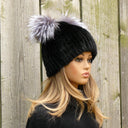 White Mink Hat with Pompoms, Mink Fur Beanie Hat, Mink Hat for Women with Ears, Cute Winter Hat, Knitted Fur Hat with Pompom, Teen Girl Hat