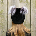 White Mink Hat with Pompoms, Mink Fur Beanie Hat, Mink Hat for Women with Ears, Cute Winter Hat, Knitted Fur Hat with Pompom, Teen Girl Hat
