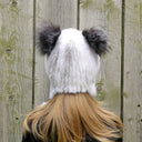 Black Real Fur Hat with Ears, Fox Fur Hat for Her, Knitted Beanie Pom Pom Hat, Funny Winter Hat, Warm Ear Flap Hat, Gift for Teen Daughter