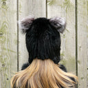 Black Real Fur Hat with Ears, Fox Fur Hat for Her, Knitted Beanie Pom Pom Hat, Funny Winter Hat, Warm Ear Flap Hat, Gift for Teen Daughter