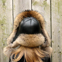 Oversized raccoon trapper hat women, Fluffy aviator hat, Fur bomber hat, Leather trapper hat, Big fur hat, Fuzzy Ushanka, Warm Gift For Mom