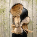 Oversized raccoon trapper hat women, Fluffy aviator hat, Fur bomber hat, Leather trapper hat, Big fur hat, Fuzzy Ushanka, Warm Gift For Mom
