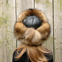 Oversized raccoon trapper hat women, Fluffy aviator hat, Fur bomber hat, Leather trapper hat, Big fur hat, Fuzzy Ushanka, Warm Gift For Mom